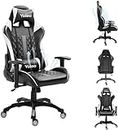 Dripex Gaming Chair, Computer Desk Chair, PC Gaming Chair for Adults, Video Game Chair, Adjustable Armrest, Lumbar Support & Headrest, Reclining Backrest, White