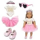 5pcs Pink Birthday Doll Clothes Accessories Kit for 43cm/17inch Fashion Dolls Include Dress Blouse Headband Skirt Shoes Heart Glasses (No Doll)