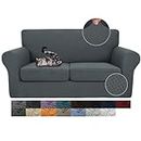 JIVINER Newest 3 Pieces Stretch Couch Covers for 2 Cushion Couch Fitted Thick Loveseat Sofa Slipcover with 2 Seat Cushion Covers for Living Room Pet Dogs (Loveseat, Dark Gray)