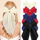 Wecoe 4pcs Hair Bows For Women Big Black White Red Blue Satin Bows Hair Barrettes Cute Large Christmas Hair Bow Clips With Long Tail Hair Accessories For Women Girls Accesorios Para El Cabello Gift