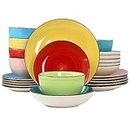 Elama Sebastian 24 Piece Double Bowl Stoneware Dinnerware Set in Assorted Colors