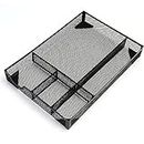 Flipco Desk Drawer Organizer Tray with Adjustable Compartments, 5 Grid Metal Mesh Drawer,Multi-use Desk Organizer Storage Box Set for Office,Home,School Supplies