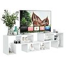 Tangkula 3 Pieces Console TV Stand, Free-Combination Entertainment Center for 50 55 60 65 Inch TV, Minimalist Modern TV Table Media Stand, DIY Open Storage Bookcase Shelf for Living Room (White)