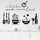 Rotumaty Kitchen Quote Wall Stickers Kitchen Seasoned with Love Wall Decals Wall Art Kitchen Utensil Decorations Wall Decor for Dining Room Home Office School Coffee Shop