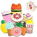 Slow Rising Jumbo Squishies Toys Set - 9 Pack Soft Kawaii Squishy Hamburger Popcorn Cake Ice Cream Donut Stress Relief Squeeze Toy for Boys and Girls