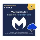 Malwarebytes Premium Antivirus with Privacy VPN (2 Devices for 1 Year) 850016168214