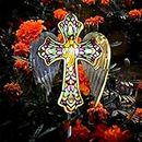 YJFWAL Solar Glass Cross Garden Stake Light, Cemetery Decorations for Grave Outdoor Lights, Jesus Cross Angel Wings Sympathy Memorial Gifts for Mother, for Christmas Garden Lawn Yard Patio Decor
