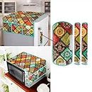 E-Retailer Exclusive 3-Layered Polyester Combo Set of Appliances Cover (1 Pc. of Fridge Top Cover, 3 Pc Handle Cover and 1 Pc. of Microwave Oven Top Cover) (Color-Multi Ethnic, Set Contains-5 Pcs.)