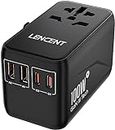 LENCENT Universal Travel Adapter, 100W GaN3 International Adaptor with 2 QC4.0 USB-A+2 PD3.0 Type-C PPS Fast Charging, Worldwide Wall Charger for iPhone,Laptop, Plug Adapter USA/UK/EU/AU Black
