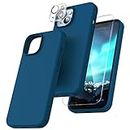 TOCOL 5 in 1 for iPhone 14 Case, with 2 Pack Tempered Screen Protector + 2 Pack Camera Lens Protector, Liquid Silicone Slim Shockproof Cover [Anti-Scratch] [Drop Protection] 6.1 Inch, Midnight Blue