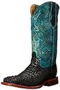 Ferrini Western Boots Womens Caiman Print 11 B Black Teal 90393-50