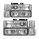 ADCARLIGHTS Headlight Assembly for 94 95 96 97 98 Obs Chevy Silverado/C10 Pickup/C/K 1500 2500 3500 Truck, 94-99 Suburban 1995-1999 Tahoe Chrome Housing with Clear Reflector Headlamp Replacement Pair