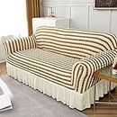 House of Quirk Turkish Bubble Frill 280 GSM Sofa Slipcovers, Durable Washable Universal Triple Seater High Elastic Furniture Protector (Beige Stripe, 185-230cm)