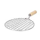 TIARA Amber Pizza Grill Round Size1 Papad Jali Stainless Steel Roaster, Brinjal Roaster, Barbeque Jali Roaster Chapati Toast Grill Wooden Handle (Papad Jali Round Size 1 Small)
