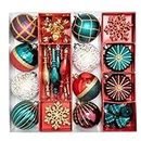Little Surprise Box, 50 pcs Maroon, Green & White Christmas Ball Tree Ornaments Xmas Decoration/Decor Set