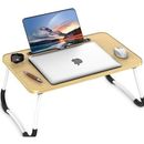 Laptop Bed Desk, Foldable Laptop Lap Desk Tray Table with USB Charge Port, Wood