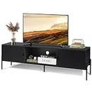 WLIVE Modern TV Stand for 65 Inch TV, Mid Century Entainment Center with Storage, TV Console with Open Shelf and 2 Cabinets for Bedroom and Living Room, TV Cabinet with Metal Legs, Black