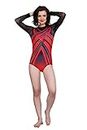 स्वदेस SPORTS Rhinestone-Adorned Red and Black Leotard for Sports and Gymnastics, Fabric Polyester & Lycra(fully elasticated) for Women (Size-S)