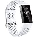 Dirrelo Compatible with Fitbit Charge 3/ Charge 4 Strap, Sport Silicone Adjustable Replacement with Breathable Holes Accessories Wristband for Fitbit Charge 3 SE, for Women Men, Small White