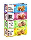 Weleet Assorted Pack Of Multi Grain,Millet,Ragi & Banana Millet Digestive Cookies|Home/Office Snack|Free Of White Sugar & White Flour|100% Natural & Healthy (4 Flavours-360 Gm)