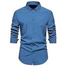 Generic Prime of Day Deals Today 2024 Dress Shirts for Men Designer Casual Button Down Shirts Long Sleeve Mens Dress Shirts Solid Color Party Shirts Club Shirt Blue