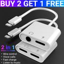 2 in 1 Dual Adapter 3.5mm Headphone & Charger For iPhone 8 PLUS X XS XR 11 12 13