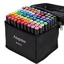 ATOPSTAR 80 Colors Alcohol Markers Artist Drawing Art Markers Dual Tip Markers for Adult Coloring Painting Supplies Perfect for Adult Students Gift(80 Black Shell)
