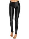 LiiYii Women's Crotchless Leggings Shapewear Glossy Stretchy Step on Foot Fitness Tights Pants Black X-Large