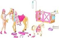 Barbie HGB58 Hairdressing and Riding Fun Set with Horse, Pony, Doll and Over 20 Accessories, for Children from 3 Years