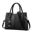 Covelin Women's Top-handle Cross Body Handbag Middle Size Purse Durable Leather Tote Bag, Black, Large