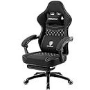 Dowinx Gaming Chair Breathable Fabric Computer Chair with Pocket Spring Cushion, Comfortable Office Chair with Gel Pad and Storage Bags, Massage Game Chair with Footrest, Black