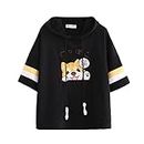 Kawaii T-Shirts Cute Puppy ricamato Jumper Pullover con cappuccio Top Tees Manica Corta T-Shirt Camicetta, Nero , Etichettalia unica