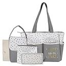Diaper Bag Tote 5 Piece Set with Sun, Moon, and Stars, Wipes Pocket, Dirty Diaper Pouch, Changing Pad (Grey/Aqua)
