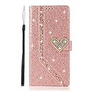 Unichthy For iPhone 8 Plus/iPhone 7 Plus Case All Glitter for Girls Bling Love Heart 3D Gems Sparkle Shockproof Leather Wallet Flip Magnetic Protective Phone Case Covers Rose Gold