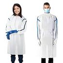 AMZ Disposable Isolation Gown, X-Large. Pack of 5 White PPE Gowns Disposable. 35 GSM SMS Medical Disposable Gowns with Sleeves. Medical Isolation Gowns Disposable with Tie Back, Elastic Wrists