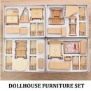 Wooden Doll House Furniture Set Kitchen Bedroom Living & Dining Room Set
