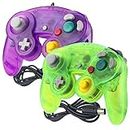 Reiso Gamecube Controller, 2 Pack NGC Classic Wired Controller for Wii Game cube (Clear Purple and Green)