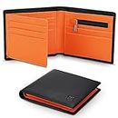 TEEHON® Wallets Slim Genuine Leather RFID Blocking Wallet with 11 Card Holder, 2 banknote compartments, Coin Pocket, Minimalist Wallets for Men UK with Gift Box - Black and Orange