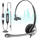 USB Headset Headphones Wired with Microphone for Call PC Computer Laptop