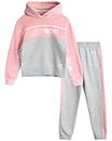 Reebok Girls' Sweatsuit Set - 2 Piece Fleece Hoodie and Jogger Sweatpants (Size: 7-12), Quartz Pink/Grey, 6