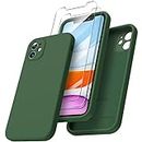 ORNARTO Compatible with iPhone 11 Case 6.1 inch, with 2 x Screen Protector Liquid Silicone Gel Ruber Cover [Square Edge] [Full Body] Shockproof Protective Phone Case for iPhone 11-Clover Green