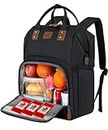 MAQTOIZ Gifts for Him Her, Extra Large Lunch Backpack, 17 Inch Travel Laptop Backpack for Women Men, USB Port Large Bookbag, Insulated Cooler Backpack Lunch Box Nurse Work Backpacks, Black