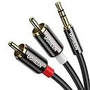 UGREEN 3.5mm to RCA Cable, RCA Male to Aux Audio Adapter HiFi Sound Headphone Jack Adapter Metal Shell RCA Y Splitter RCA Auxiliary Cord 1/8 to RCA Connector for Phone Speaker MP3 Tablet HDTV, 2M