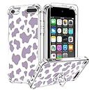 KANGHAR iPod Touch 7/6/5 Case, Cute Cow Print with Screen Protector,Kickstand Ring Holder Soft TPU Bumper Shockproof Cover for iPod Touch 5th/6th/7th Generation-Purple