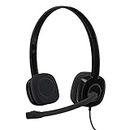 Logitech H151 Wired Headset, Stereo Headphones with Rotating Noise-Cancelling Microphone, 3.5 mm Audio Jack, In-Line Controls, PC/Mac/Laptop/Tablet/Smartphone - Black