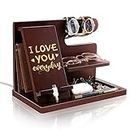 Personalized Wood Phone Docking Station for Husband Boyfriend - I Love You Everyday - Key Holder Wallet Stand Watch Organizer Men Gift Anniversary Birthday Christmas Nightstand Male Travel Gadgets