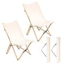 Giantex Camping Chairs 2 Pack, Folding Beach Chairs for 330lbs, Outdoor Butterfly Chair, Portable Lawn Chairs for Picnic Fishing Hiking Mountaineering, Lightweight Bamboo Frame No Assembly (Beige)