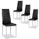 COSTWAY Set of 4/6 Dining Chairs, High Back Upholstered Kitchen Chair with Metal Legs and Foot Pads, Faux Leather Accent Chairs for Home Dining Room Office (Black+Grey, 4Pcs)
