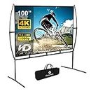 Projector Screen with Stand Foldable Portable Movie Screen 100 Inch（16：9）, HD 4K Double Sided Projection Screen Indoor Outdoor Projector Movies Screen for Home Theater (100 Inch)