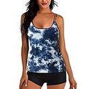 OSFVNOXV Swimsuit for Women 2024 Two Piece Modesty Swimsuits Plus Size Loose Sling Tank Tops with Shorts Cute Print Swimsuits, A#05dark Blue, Large